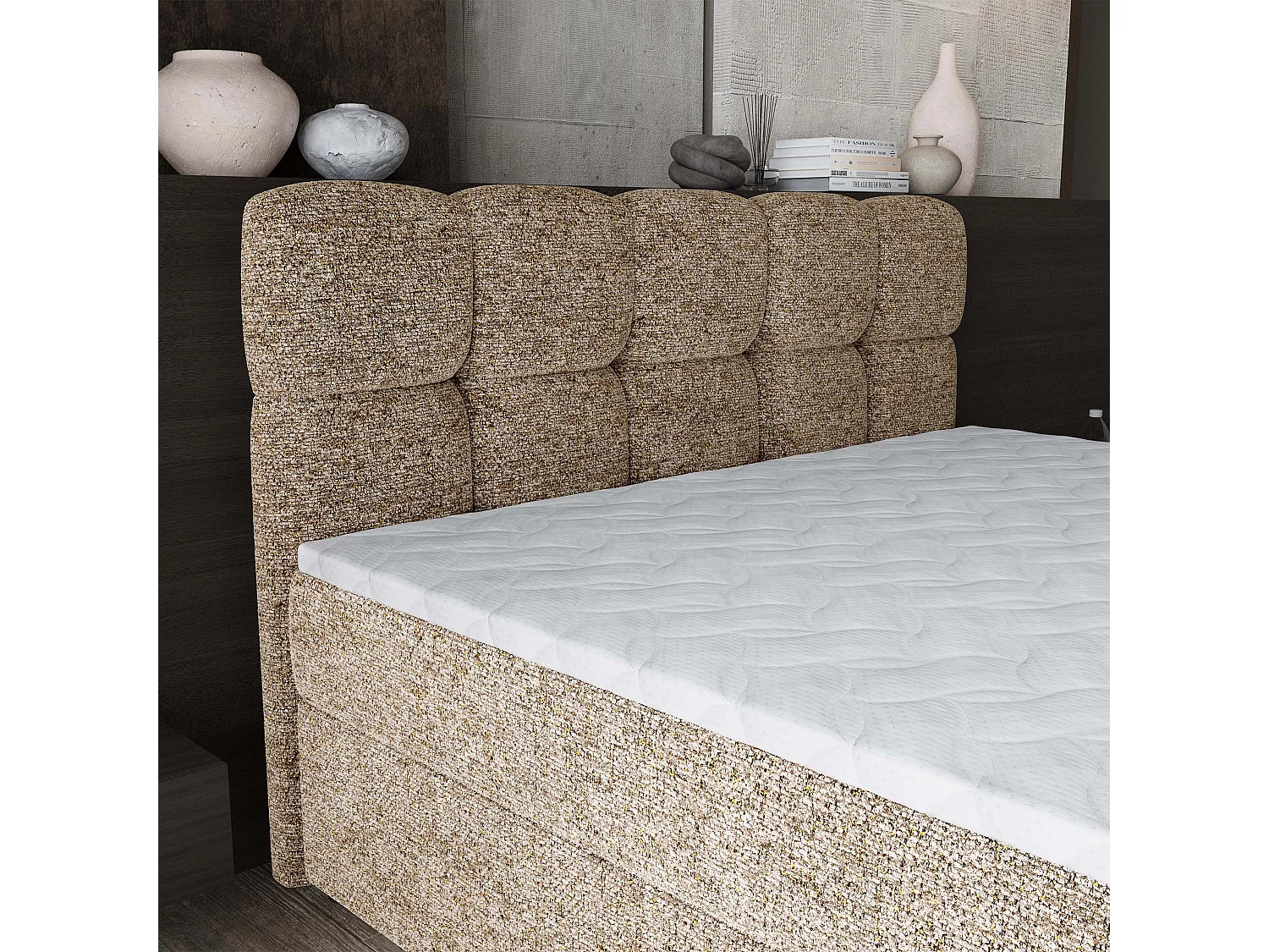 Boxspringbett BRUME 180x200 cm Set mit Kopfteil, Bettgestell und Matratze, Beige