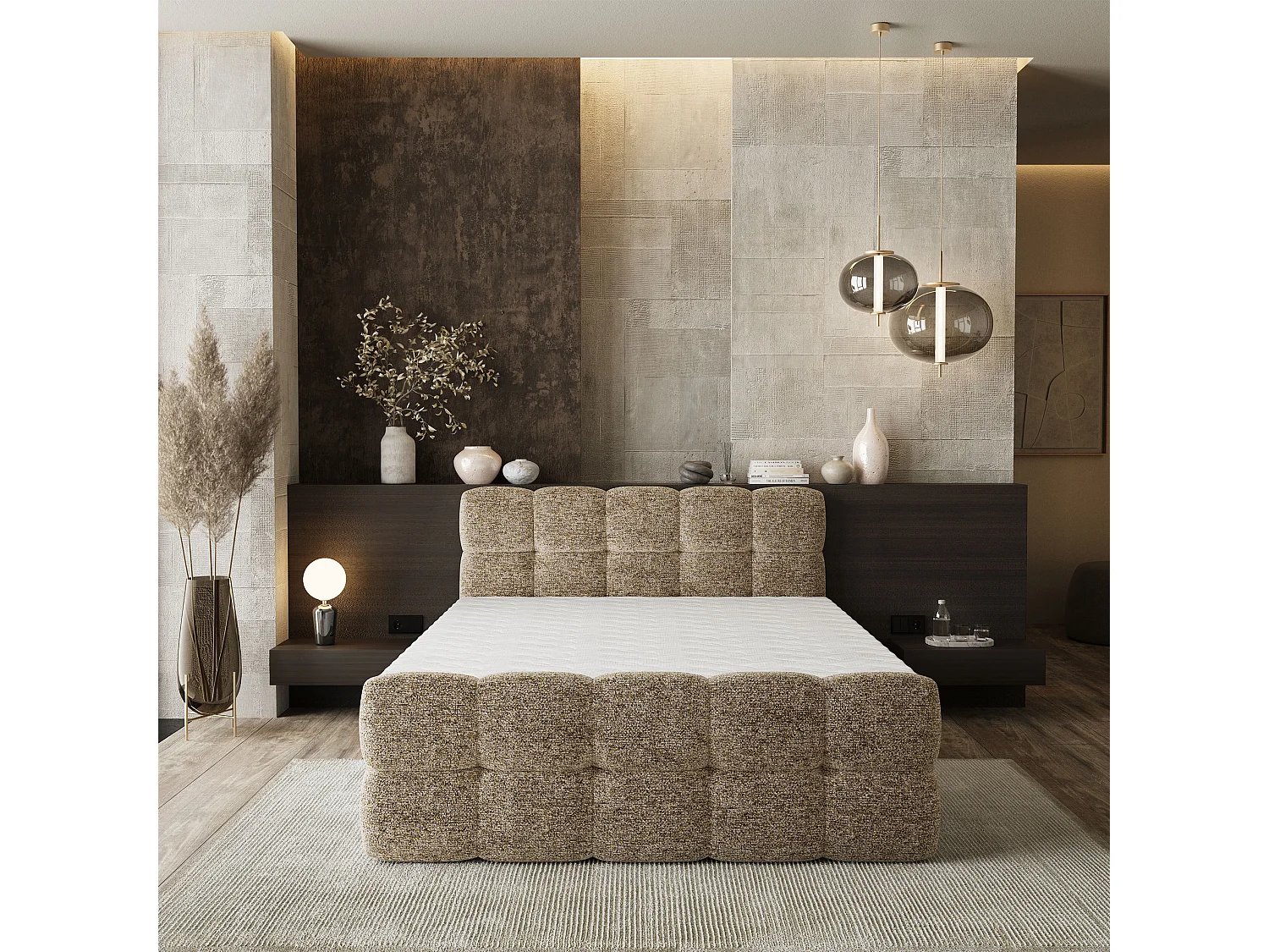 Boxspringbett BRUME 180x200 cm Set mit Kopfteil, Bettgestell und Matratze, Beige