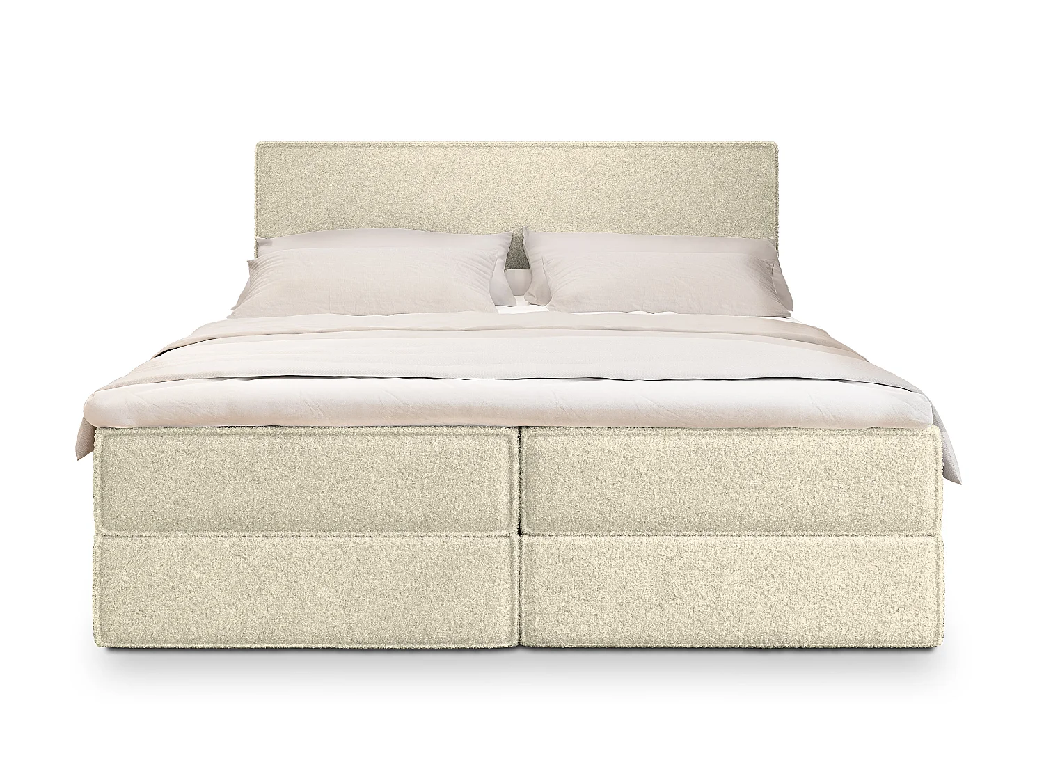 Boxspringbett PELLIO 200x200 cm Set mit Kopfteil, Bettgestell und Matratze, Cremig