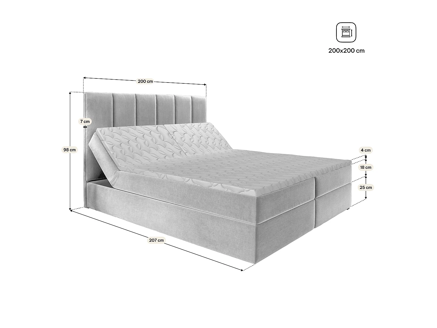 Boxspringbed BARINO 200x200 cm Set met hoofdbord, bedbodem en matras, Blauw