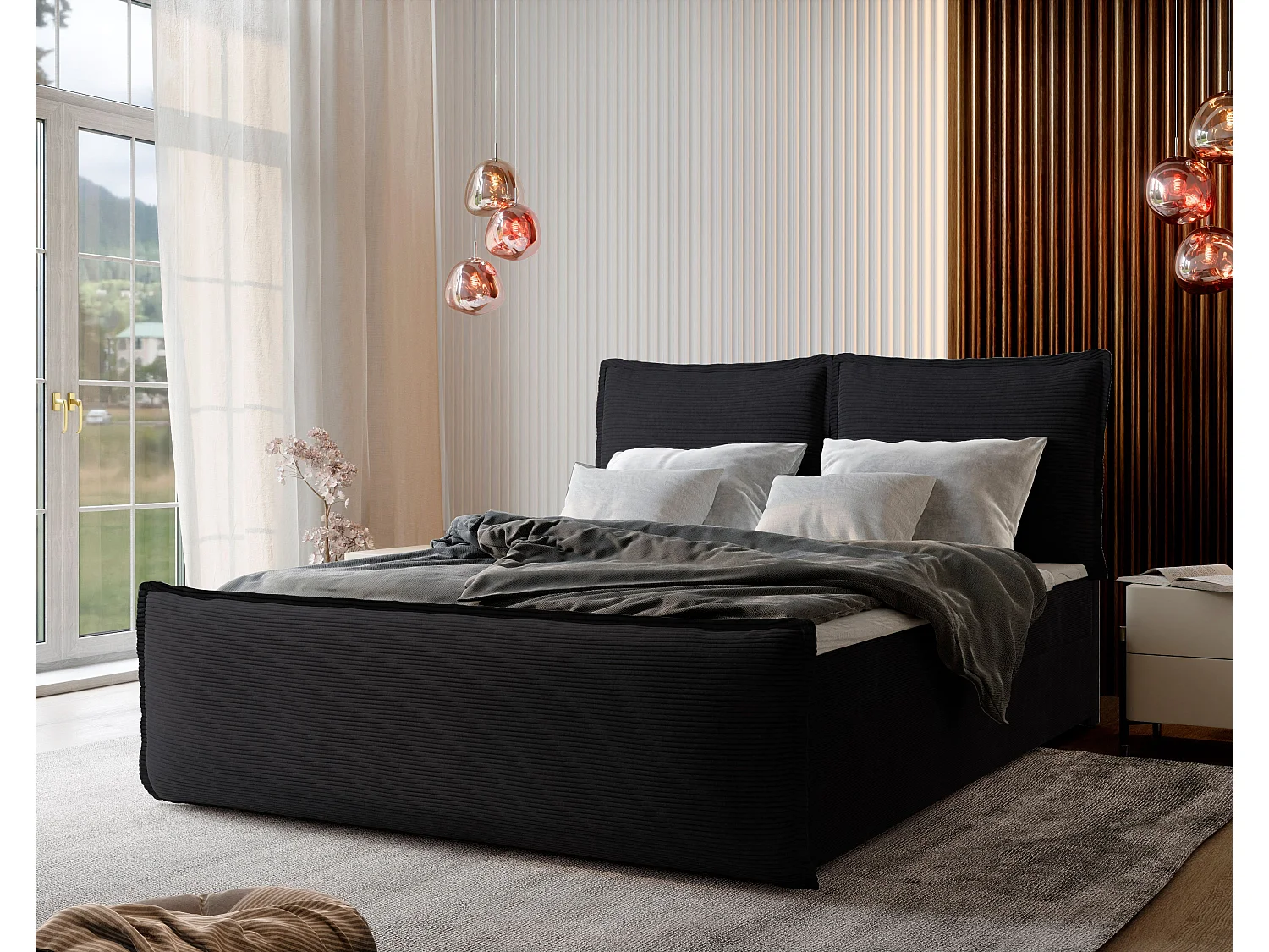 Boxspringbed MONTA 200x200 cm Set met hoofdbord, bedbodem en matras, Zwart