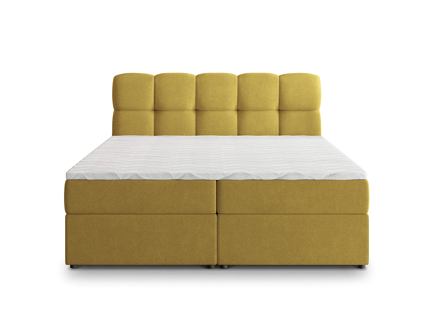Lit boxspring MERU 140x200 cm avec tête de lit, sommier et matelas, Jaune