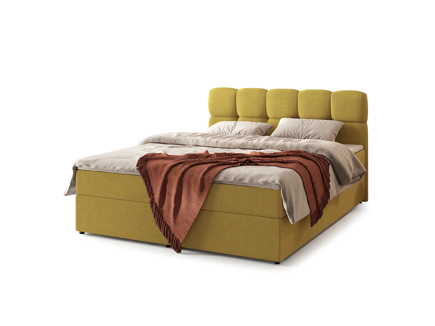 Lit boxspring MERU 140x200 cm avec tête de lit, sommier et matelas, Jaune