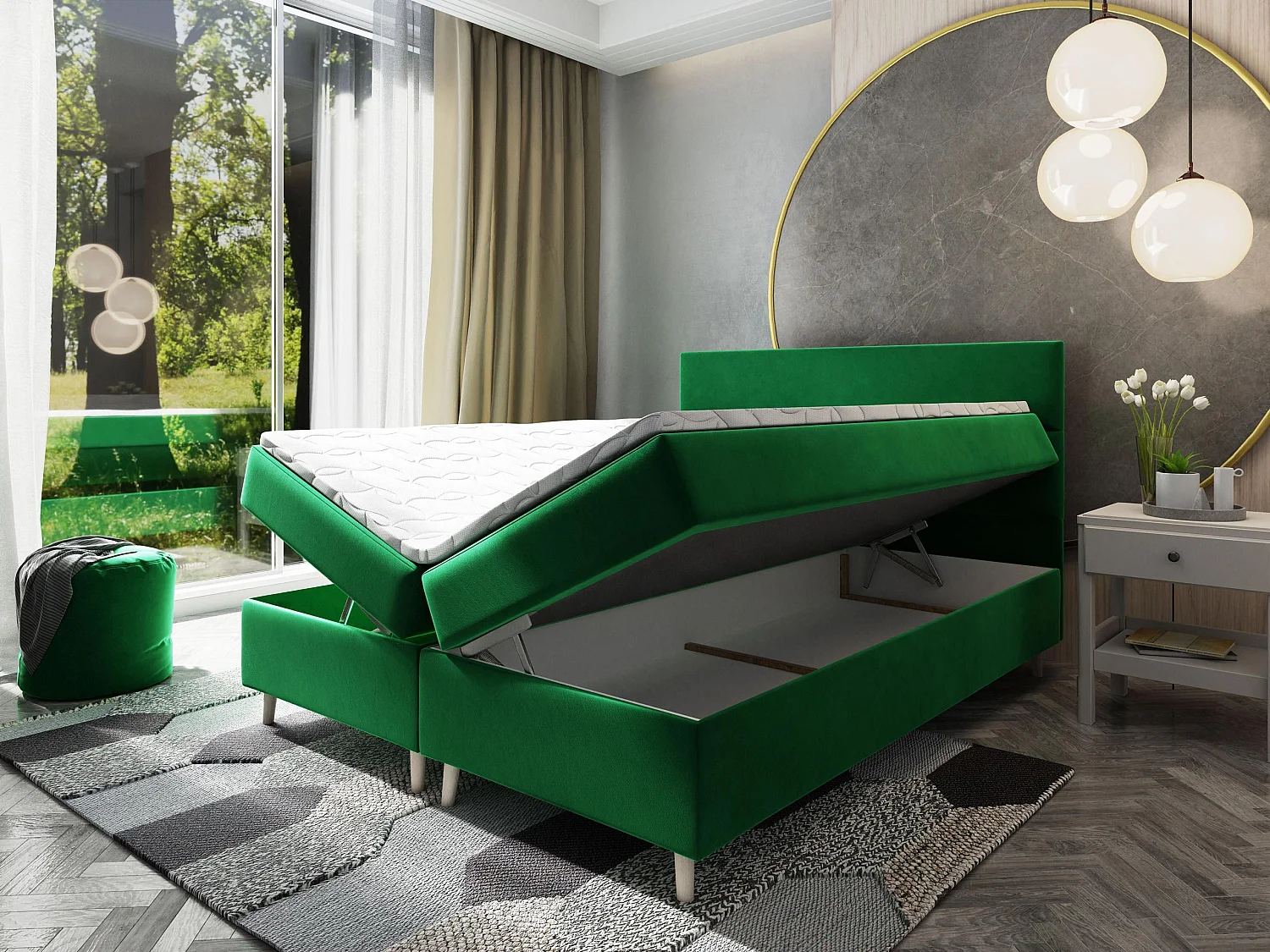 Lit boxspring SANTA 200x200 cm avec tête de lit, sommier et matelas, Rose poudré