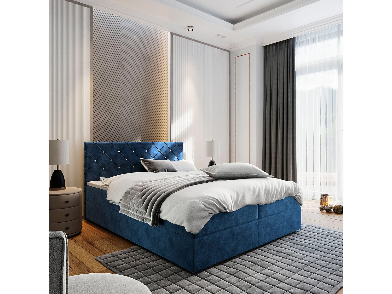 Boxspringbed RIVA 200x200 cm Set met hoofdbord, bedbodem en matras, Blauw