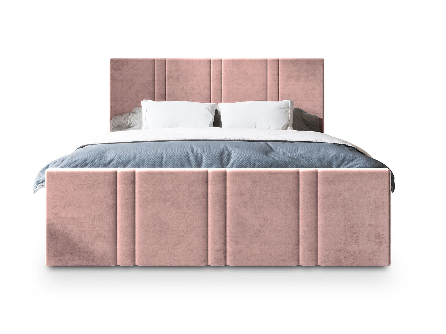 Lit boxspring COMOZA 200x200 cm avec tête de lit, sommier et matelas, Rose poudré