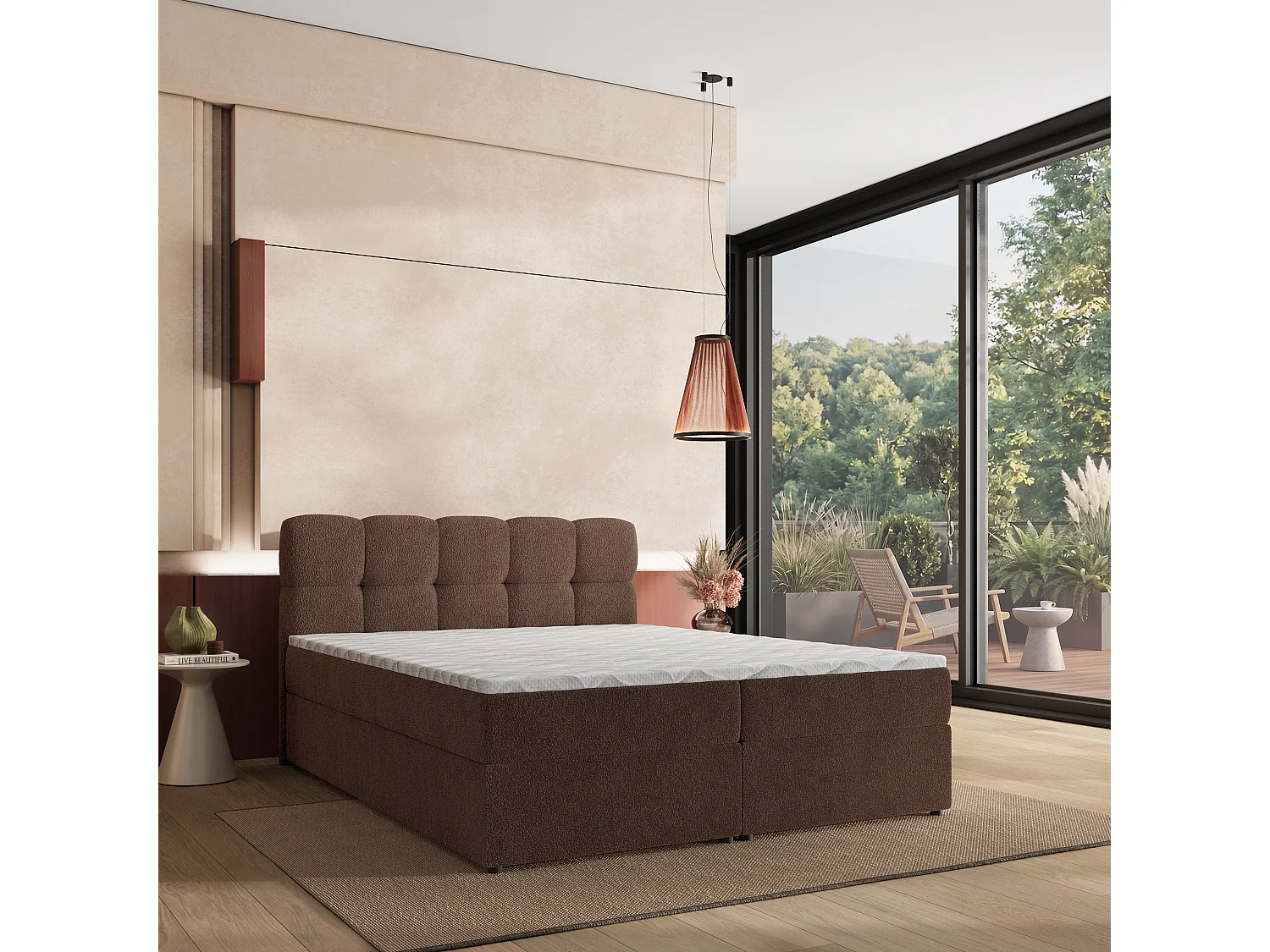 Boxspringbed MERU 180x200 cm Set met hoofdbord, bedbodem en matras, Bruin