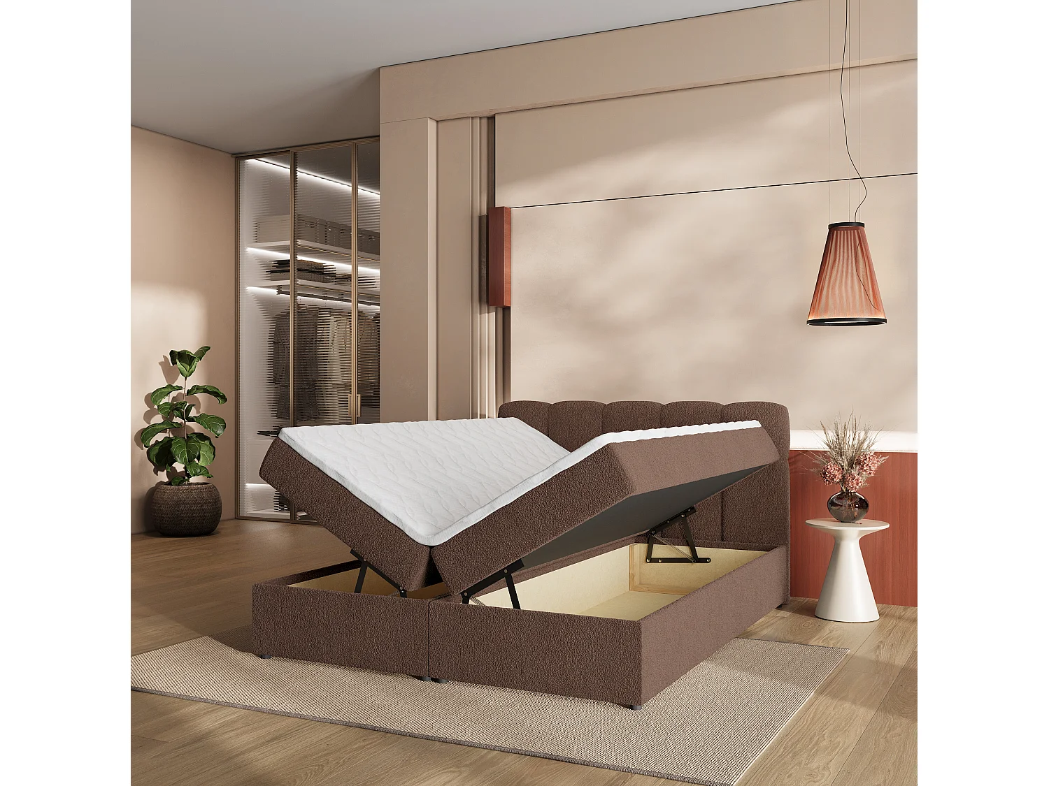 Boxspringbed MERU 180x200 cm Set met hoofdbord, bedbodem en matras, Bruin