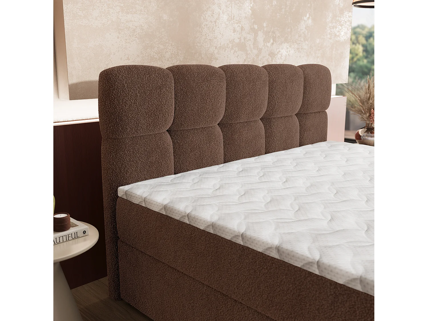 Boxspringbed MERU 180x200 cm Set met hoofdbord, bedbodem en matras, Bruin