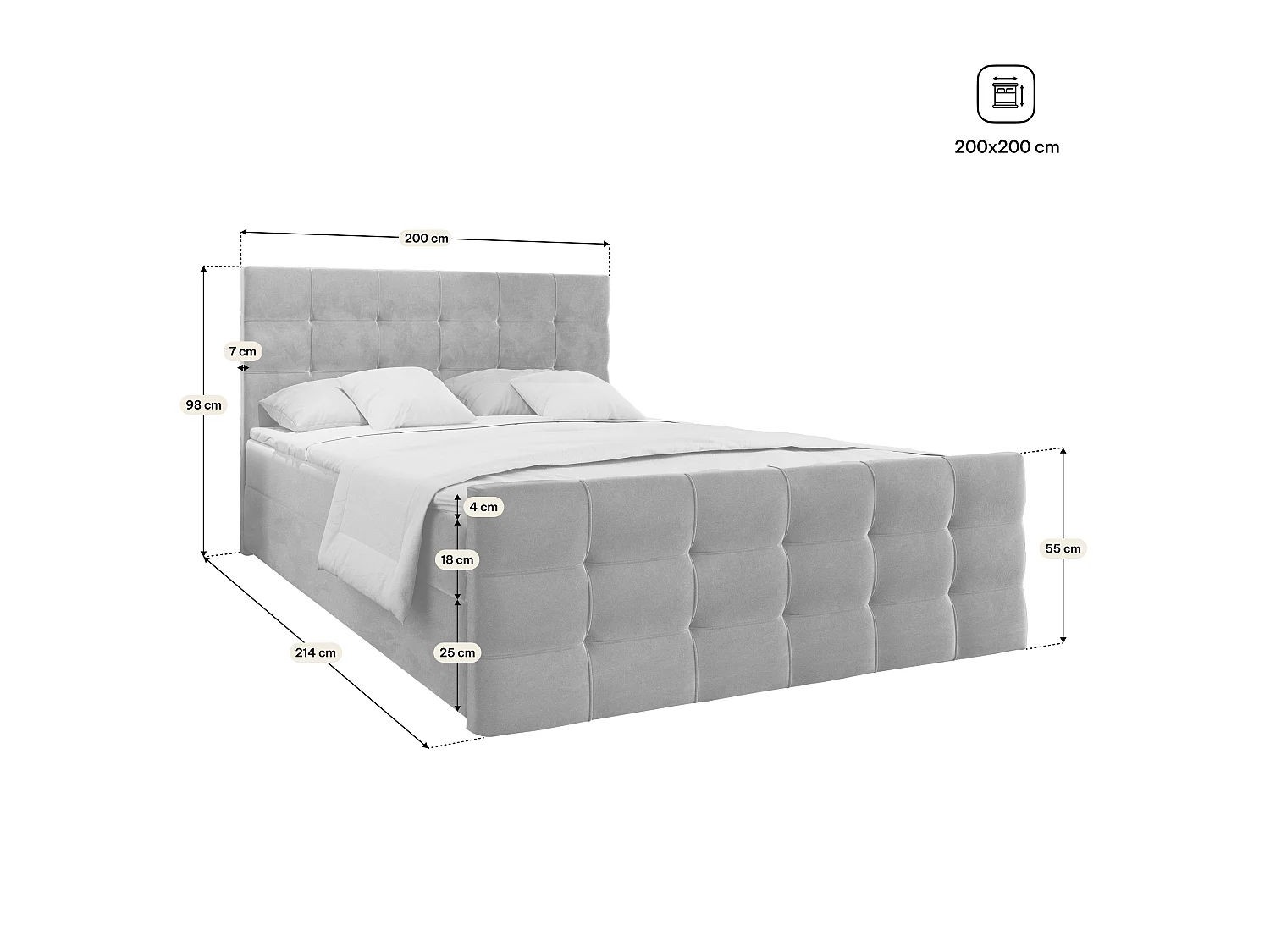Lit boxspring AMON 200x200 cm avec tête de lit, sommier et matelas, Beige