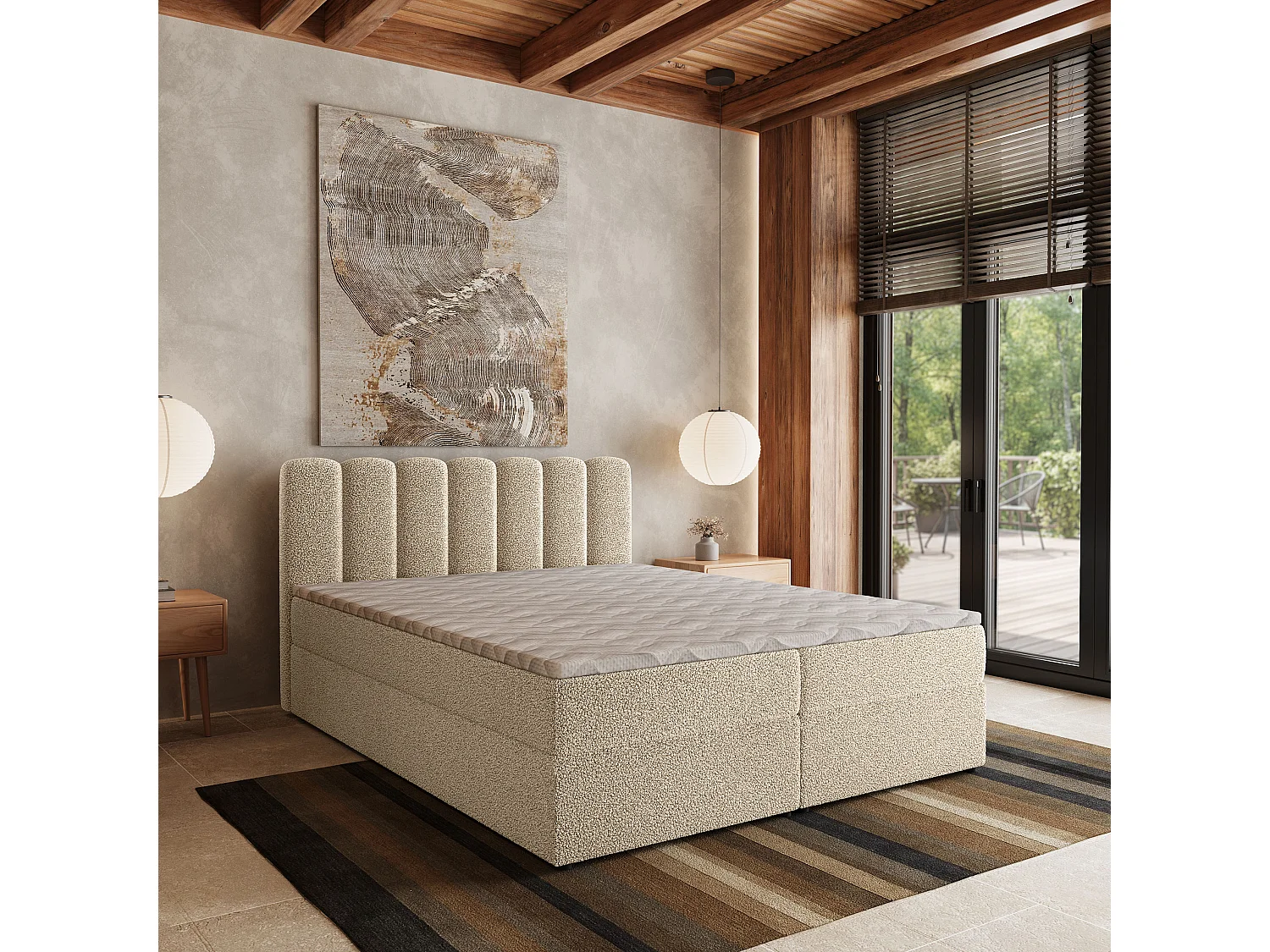 Boxspringbett SOLIA 160x200 cm Set mit Kopfteil, Bettgestell und Matratze, Cremig