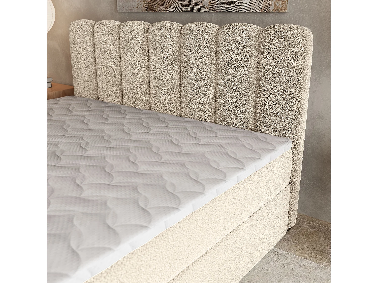 Boxspringbett SOLIA 160x200 cm Set mit Kopfteil, Bettgestell und Matratze, Cremig
