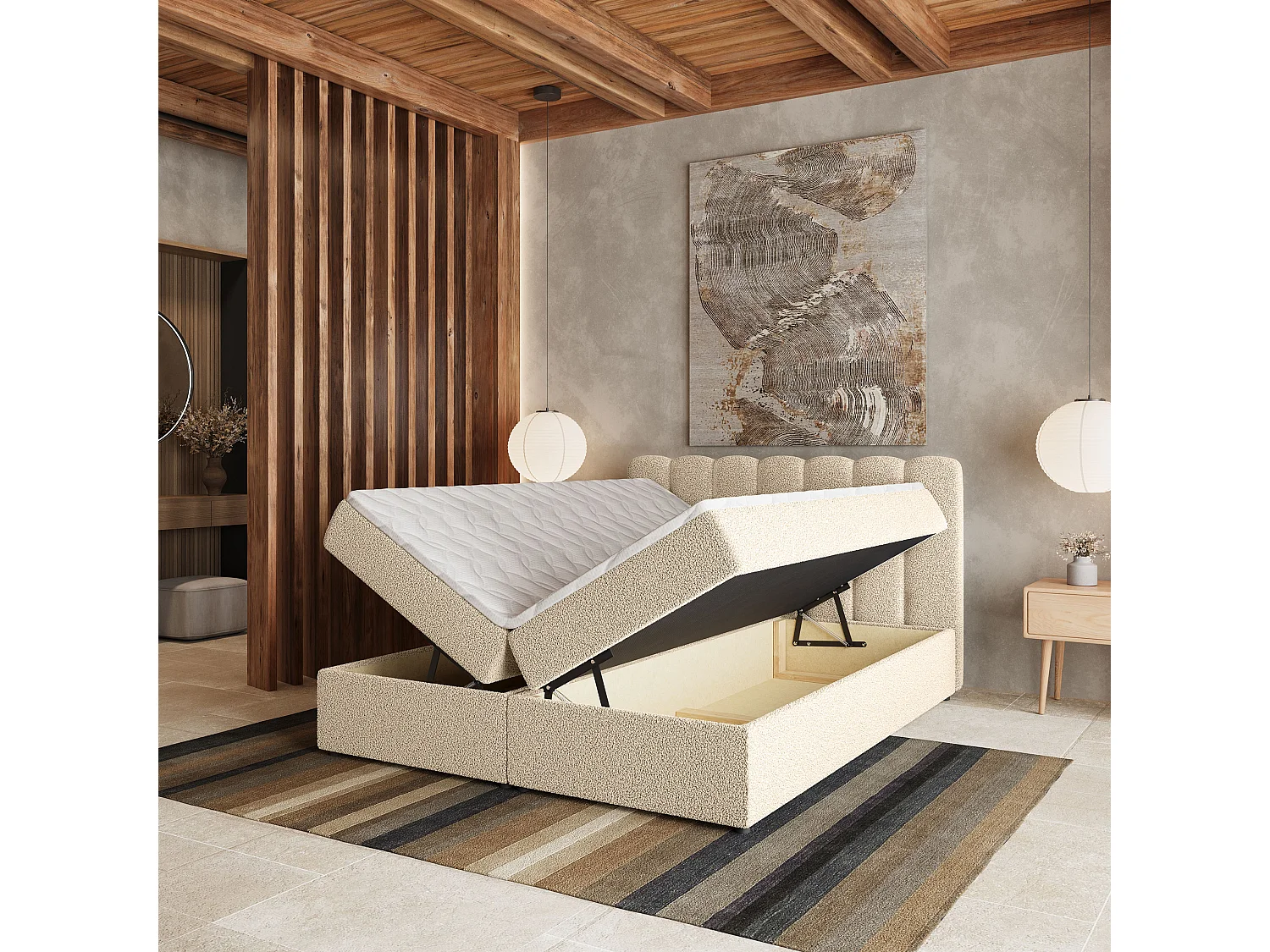 Boxspringbett SOLIA 160x200 cm Set mit Kopfteil, Bettgestell und Matratze, Cremig