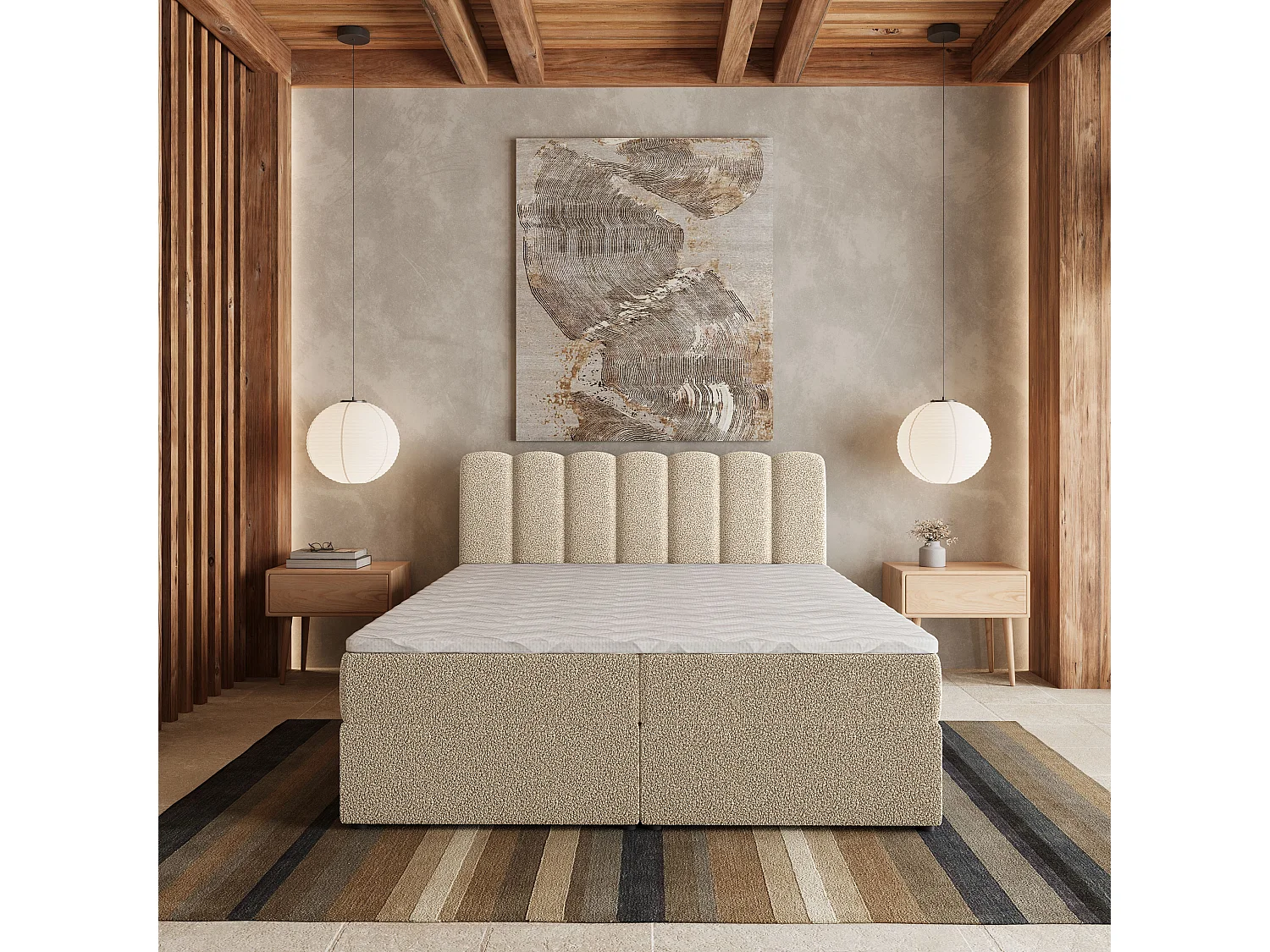 Boxspringbett SOLIA 160x200 cm Set mit Kopfteil, Bettgestell und Matratze, Cremig