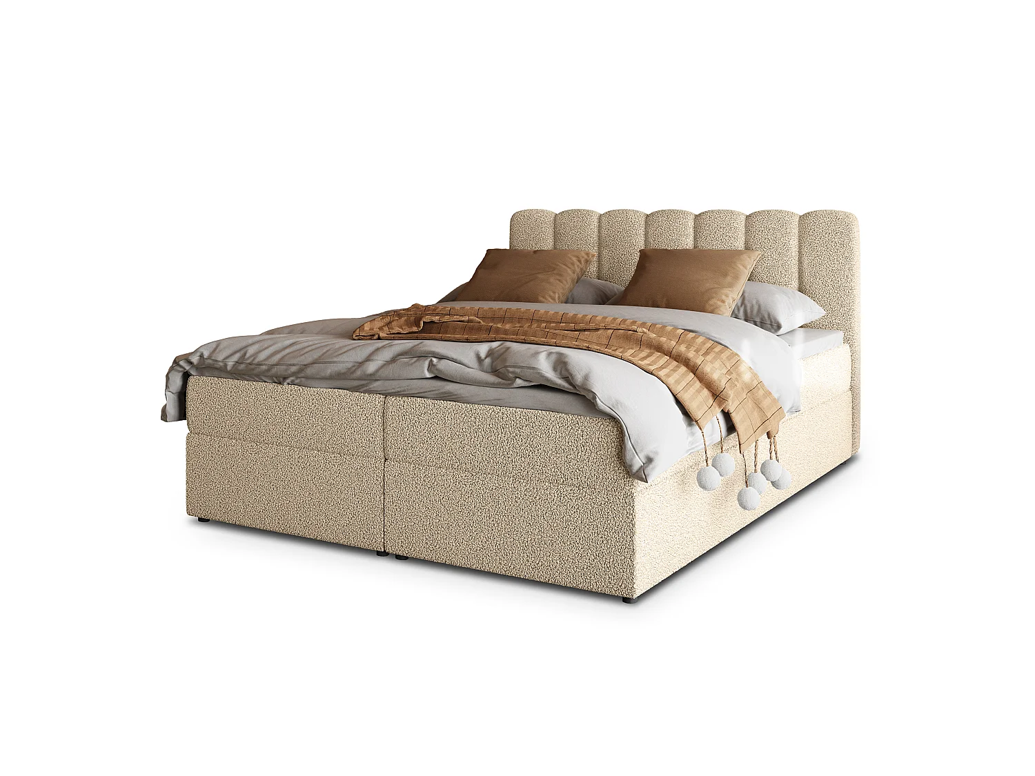 Boxspringbett SOLIA 160x200 cm Set mit Kopfteil, Bettgestell und Matratze, Cremig