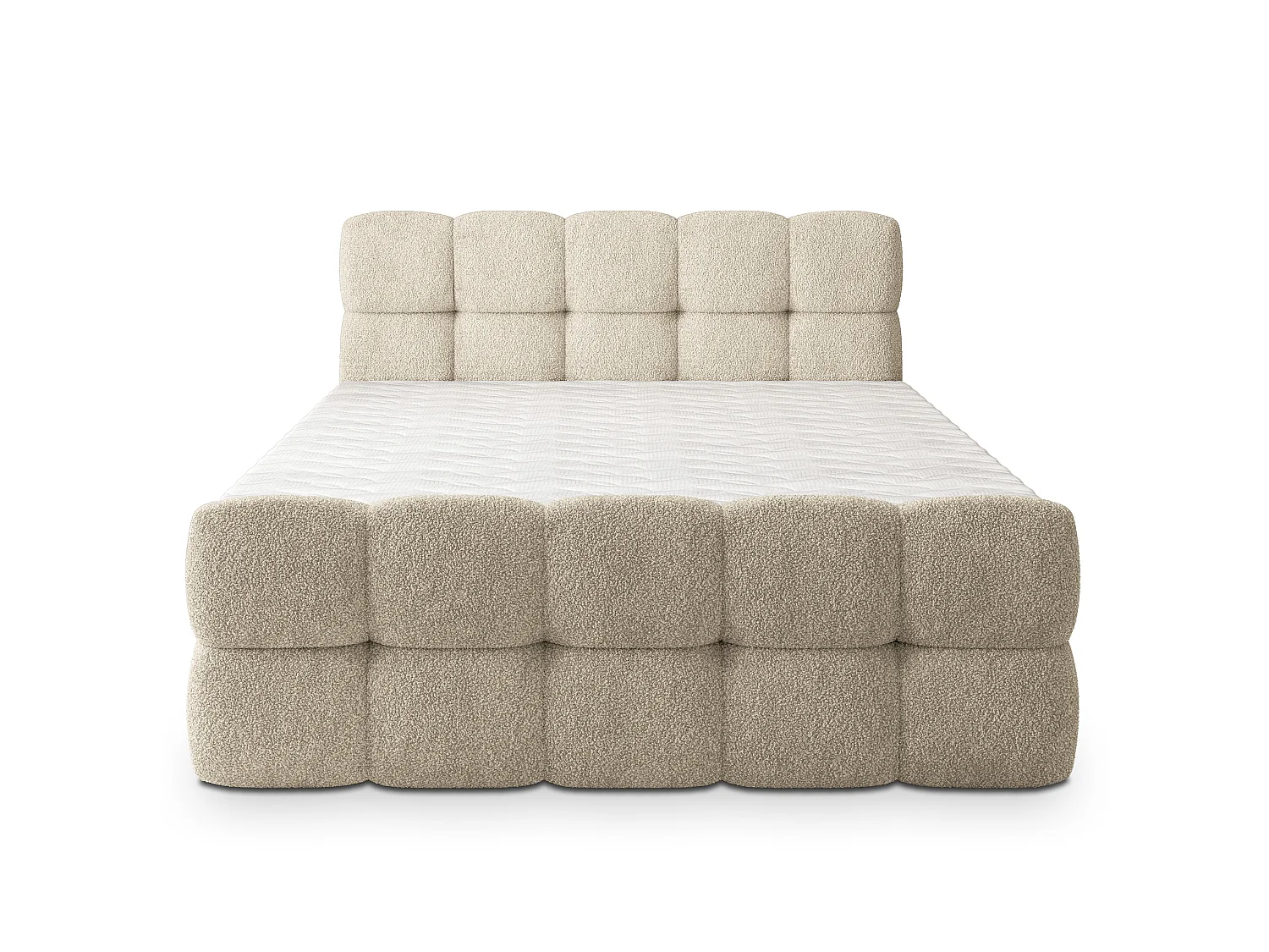 Lit boxspring BRUME 200x200 cm avec tête de lit, sommier et matelas, Crème