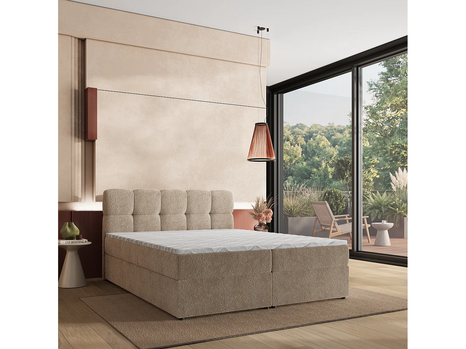 Boxspringbett MERU 160x200 cm Set mit Kopfteil, Bettgestell und Matratze, Beige