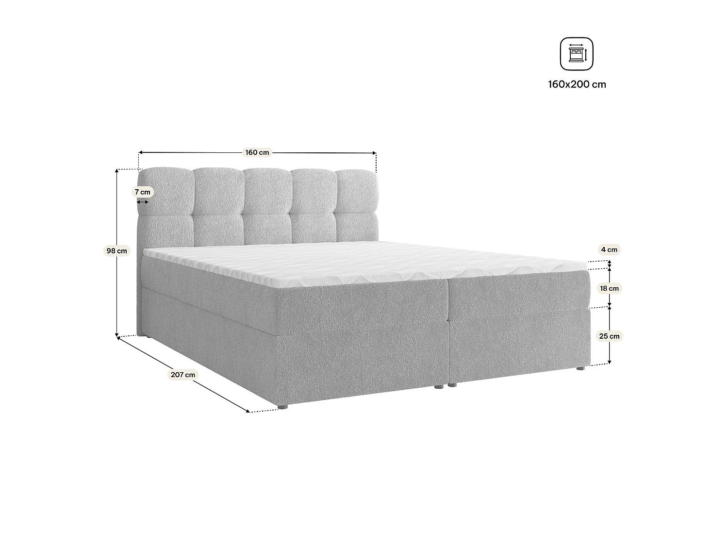 Boxspringbett MERU 160x200 cm Set mit Kopfteil, Bettgestell und Matratze, Beige