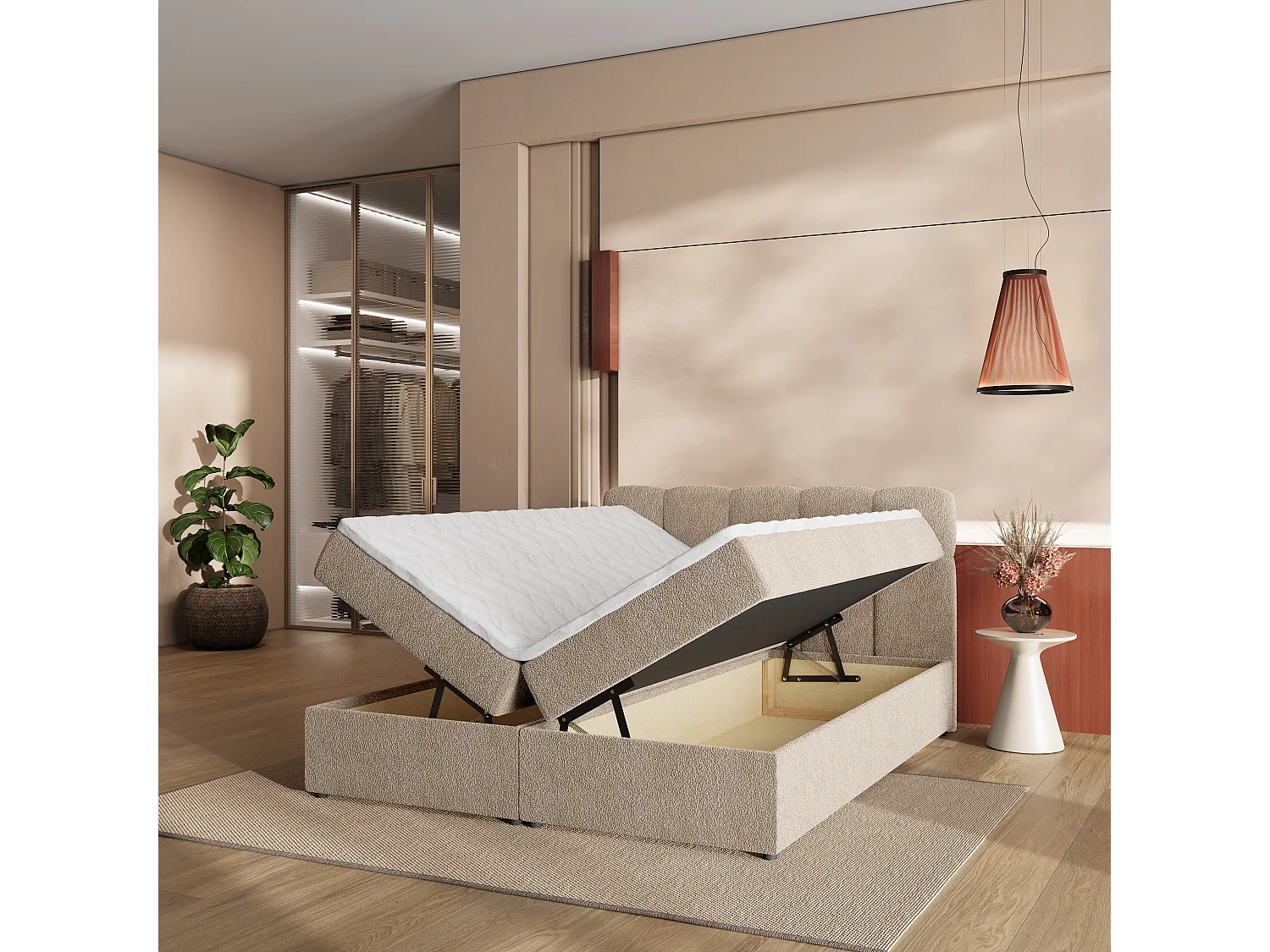 Boxspringbett MERU 160x200 cm Set mit Kopfteil, Bettgestell und Matratze, Beige