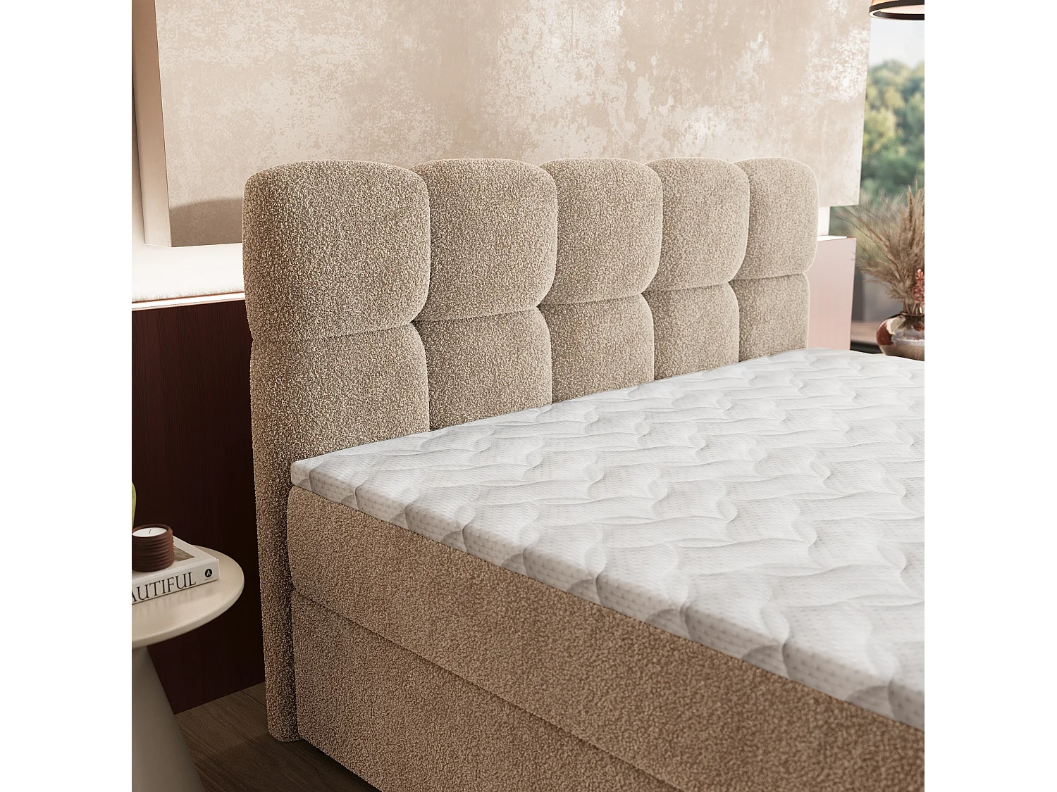 Boxspringbett MERU 160x200 cm Set mit Kopfteil, Bettgestell und Matratze, Beige