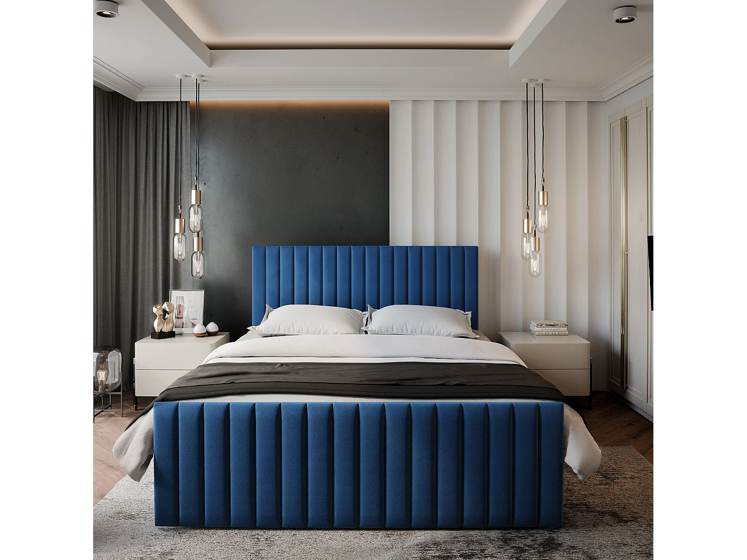 Boxspringbed ARION 200x200 cm Set met hoofdbord, bedbodem en matras, Blauw