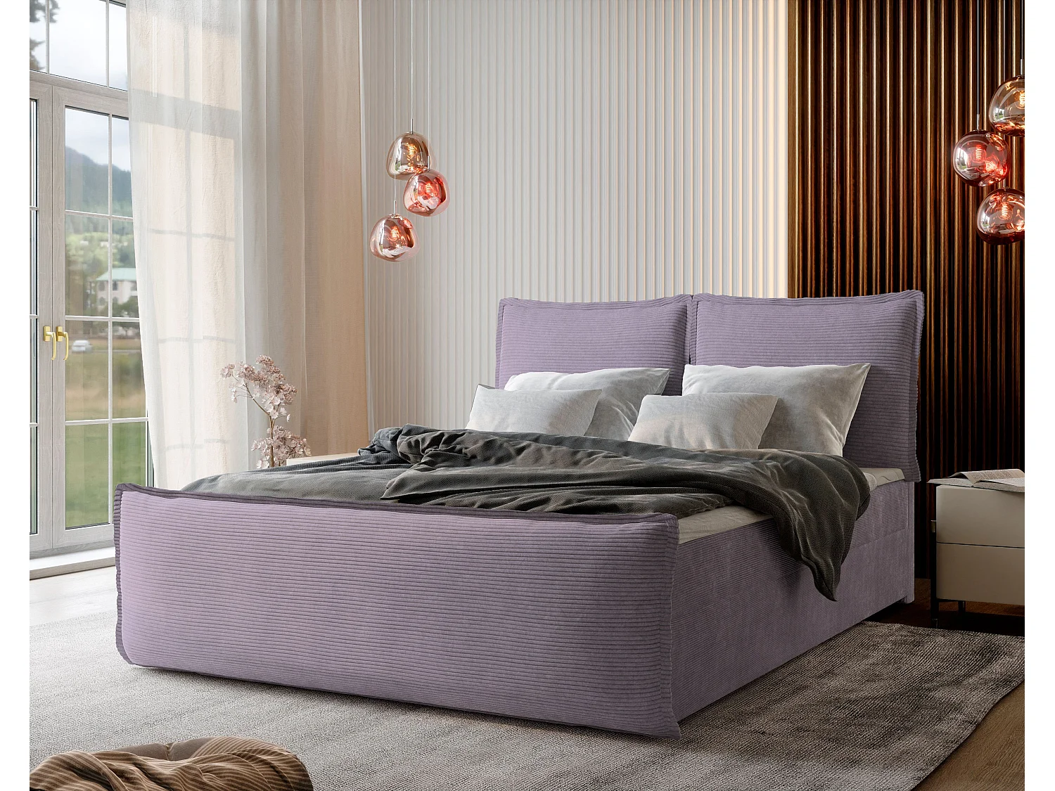 Lit boxspring MONTA 200x200 cm avec tête de lit, sommier et matelas, Rose poudré