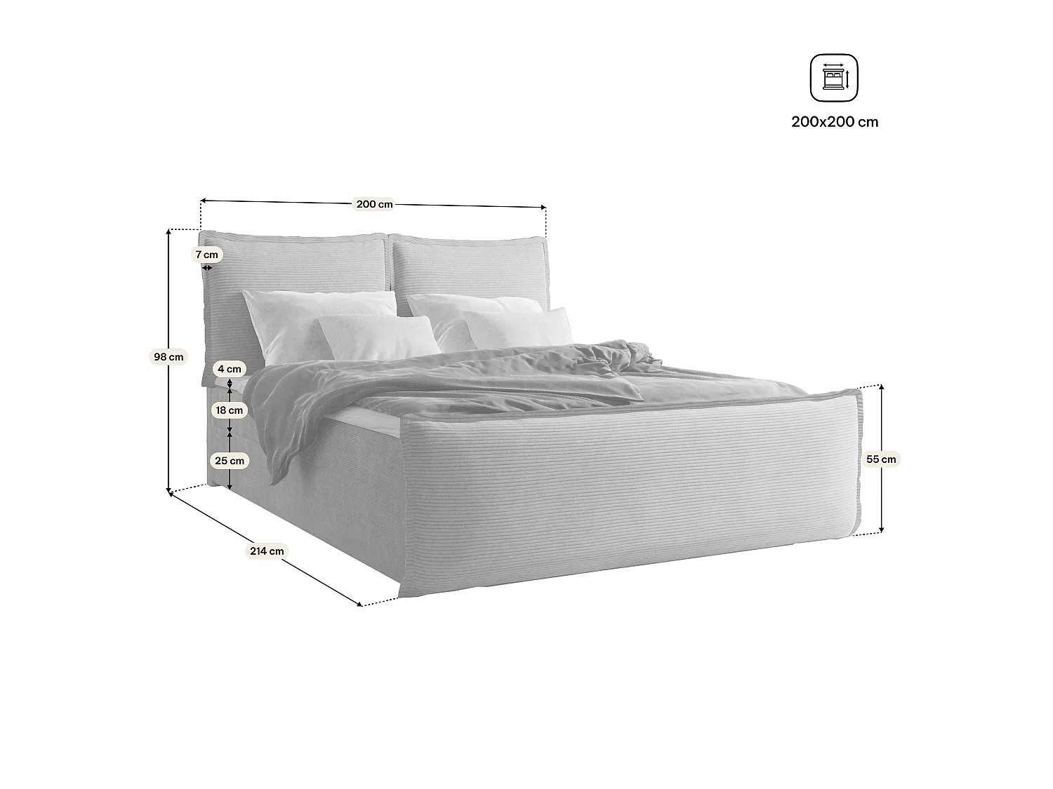 Lit boxspring MONTA 200x200 cm avec tête de lit, sommier et matelas, Rose poudré