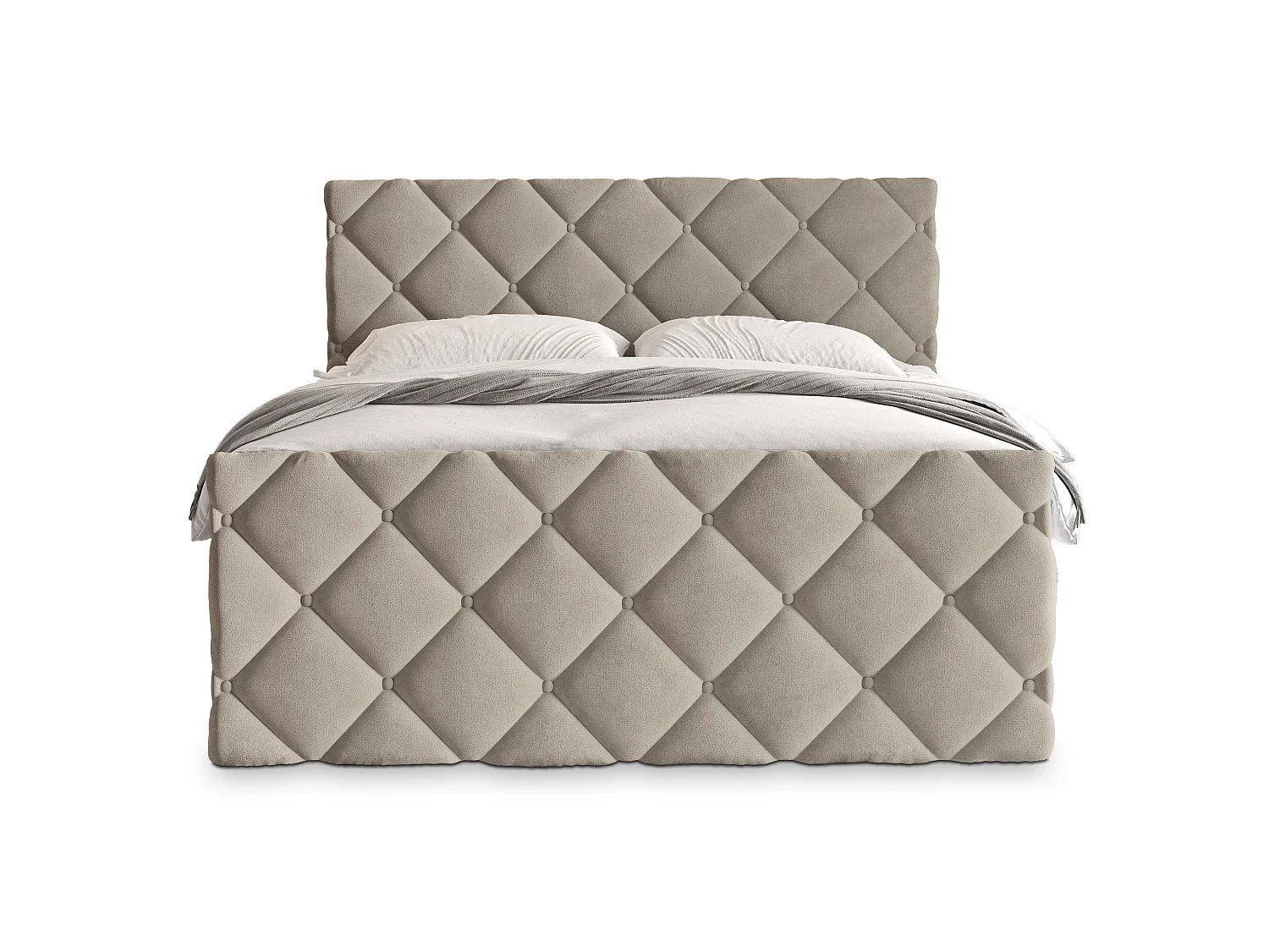Boxspringbed ROVARI 200x200 cm Set met hoofdbord, bedbodem en matras, Beige