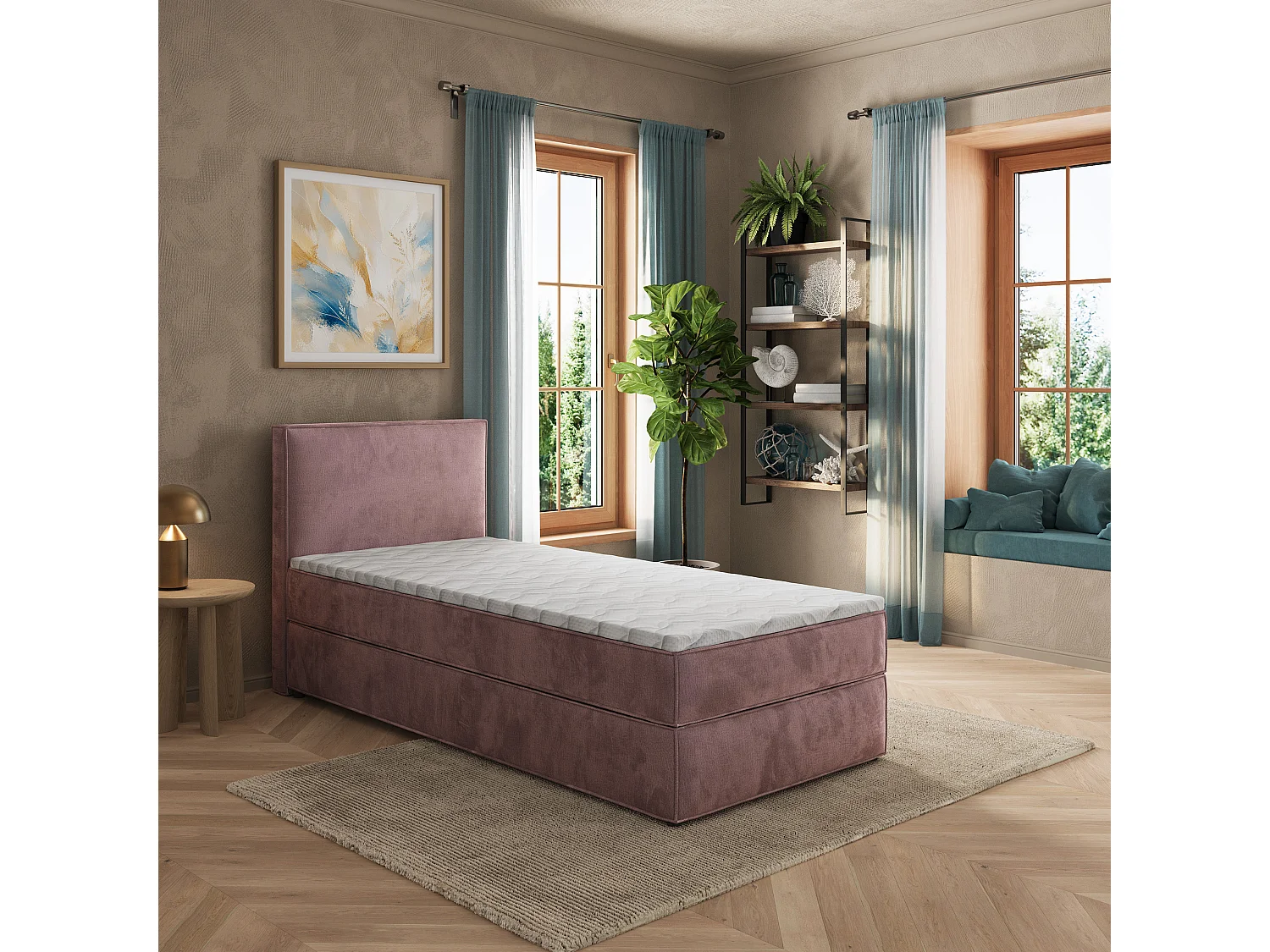 Boxspringbed PELLIO 100x200 cm Set met hoofdbord, bedbodem en matras, Mauve