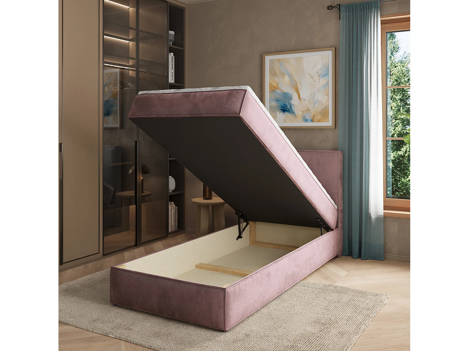 Boxspringbed PELLIO 100x200 cm Set met hoofdbord, bedbodem en matras, Mauve