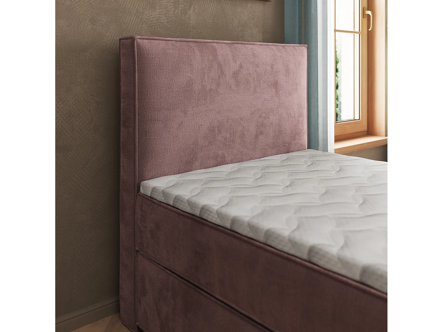 Boxspringbed PELLIO 100x200 cm Set met hoofdbord, bedbodem en matras, Mauve