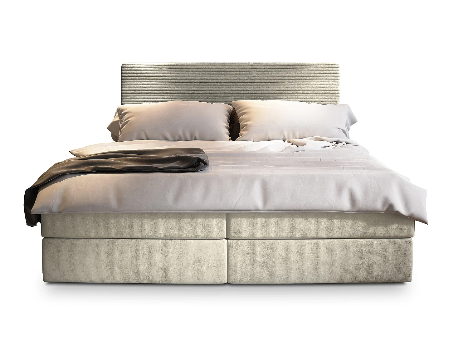 Boxspringbed GIARRO 200x200 cm Set met hoofdbord, bedbodem en matras, Crème