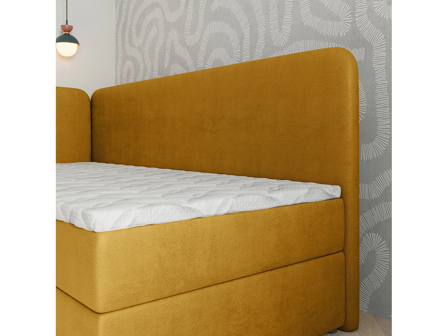 Lit boxspring GINA 80x200 cm avec tête de lit, sommier et matelas, Jaune