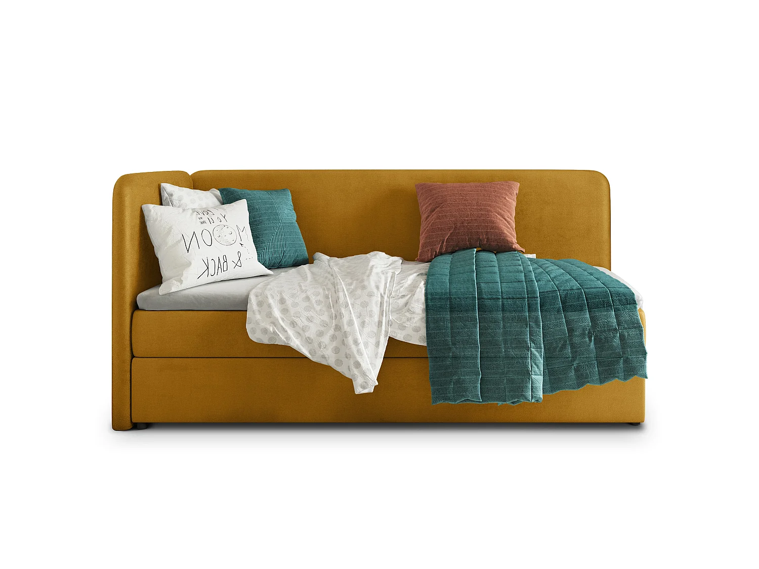 Lit boxspring GINA 80x200 cm avec tête de lit, sommier et matelas, Jaune