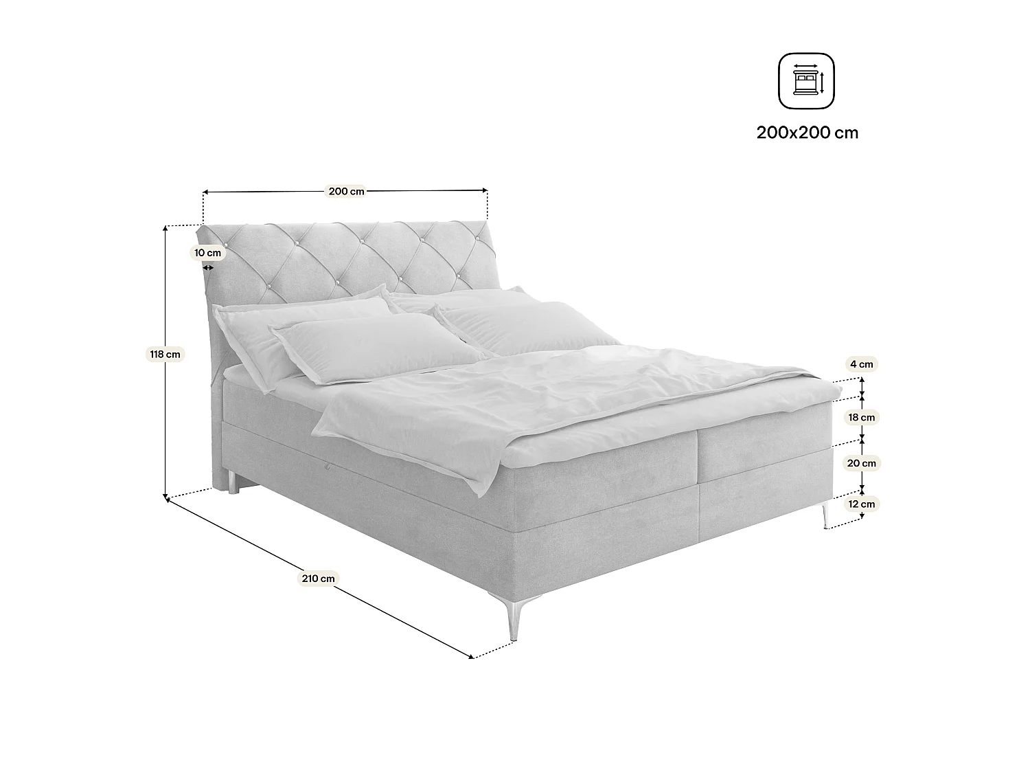 Boxspringbett MACON 200x200 cm Set mit Kopfteil, Bettgestell und Matratze, Beige