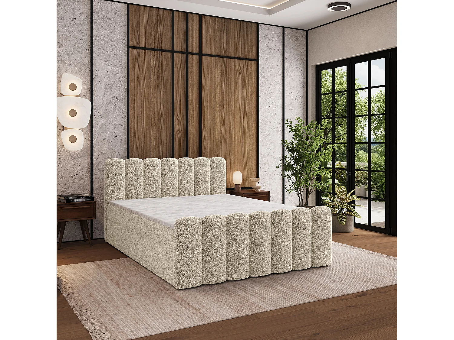 Boxspringbett CELLA 180x200 cm Set mit Kopfteil, Bettgestell und Matratze, Cremig
