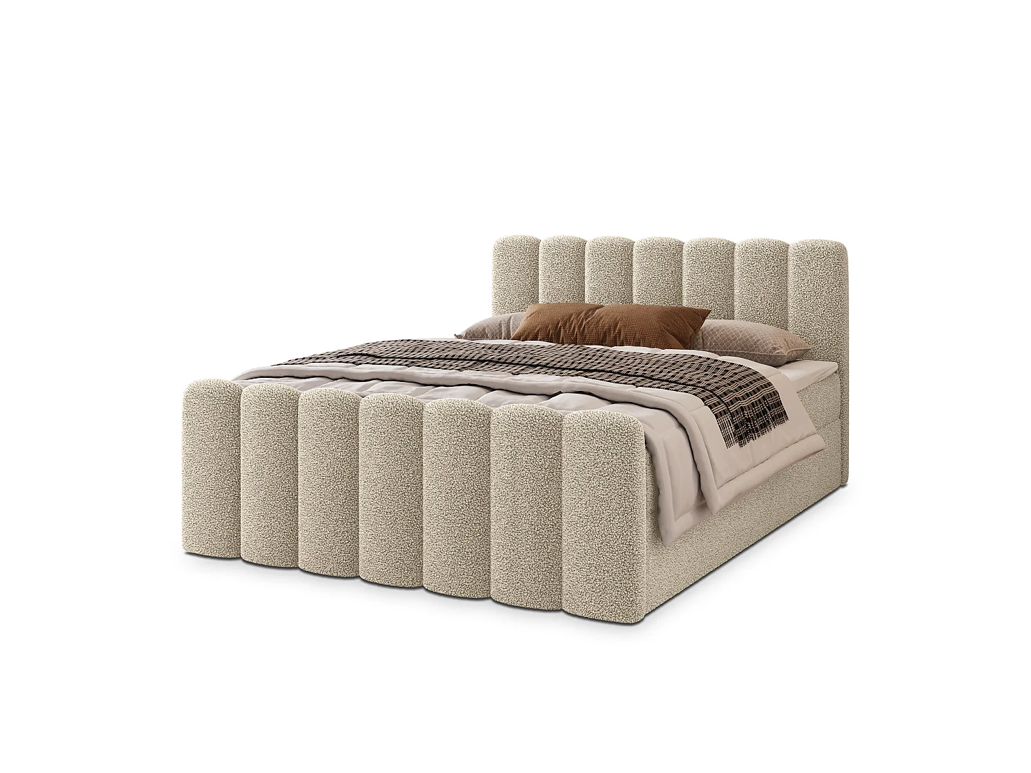 Boxspringbett CELLA 180x200 cm Set mit Kopfteil, Bettgestell und Matratze, Cremig