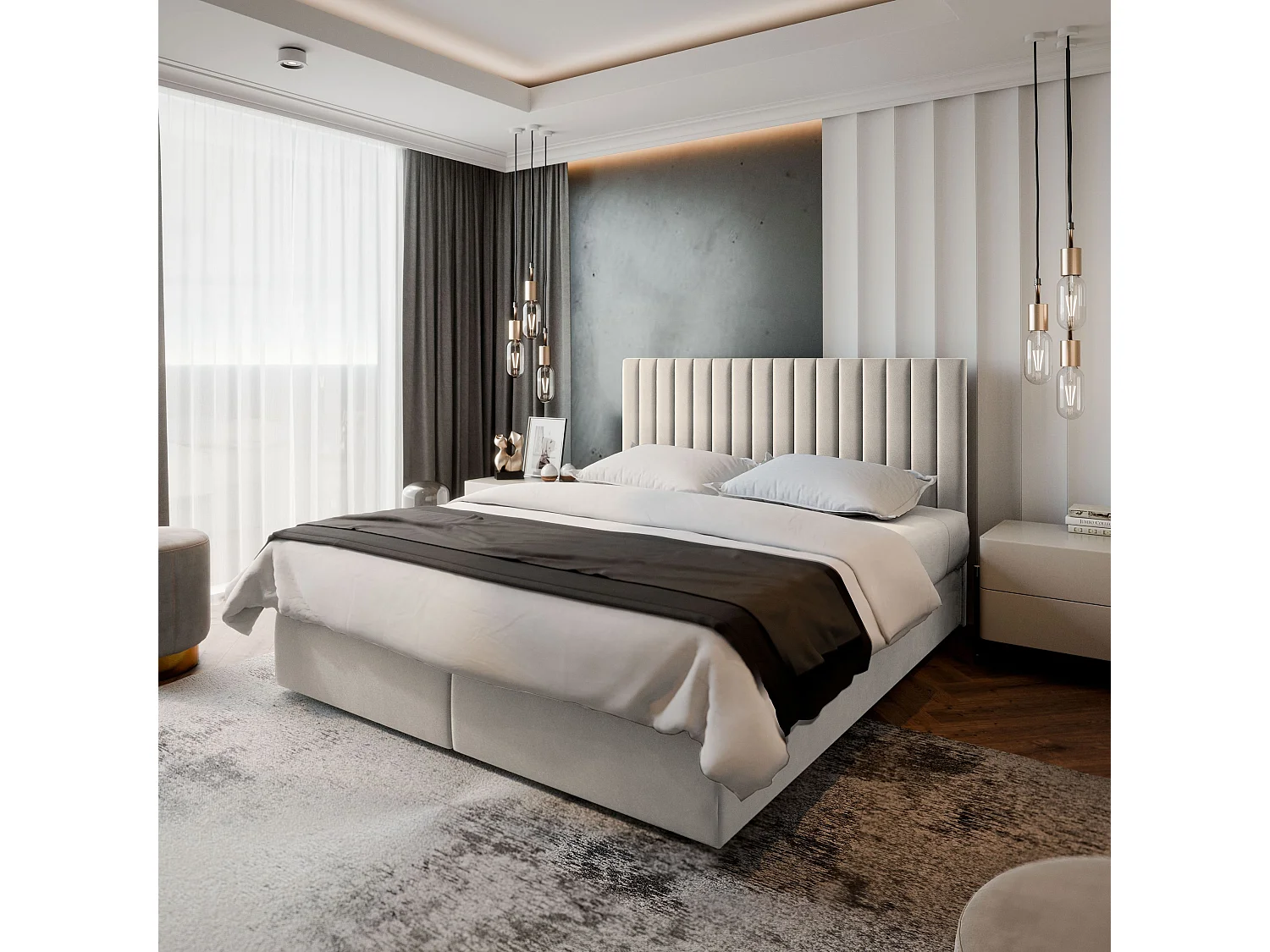Boxspringbed BRESEL 200x200 cm Set met hoofdbord, bedbodem en matras, Beige