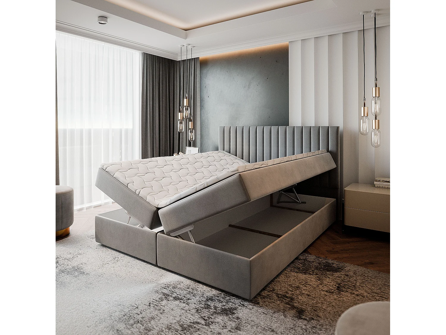 Boxspringbed BRESEL 200x200 cm Set met hoofdbord, bedbodem en matras, Beige