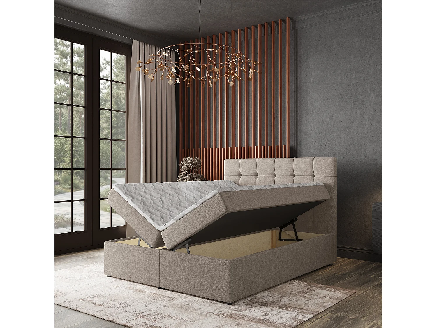Boxspringbett PALMA 200x200 cm Set mit Kopfteil, Bettgestell und Matratze, Beige