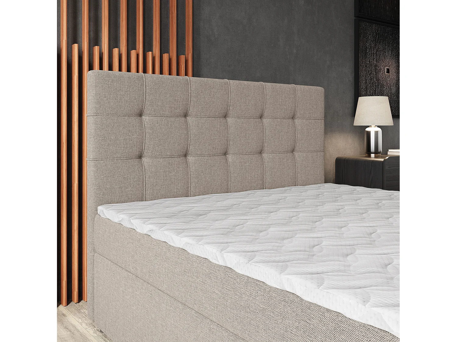Boxspringbett PALMA 200x200 cm Set mit Kopfteil, Bettgestell und Matratze, Beige