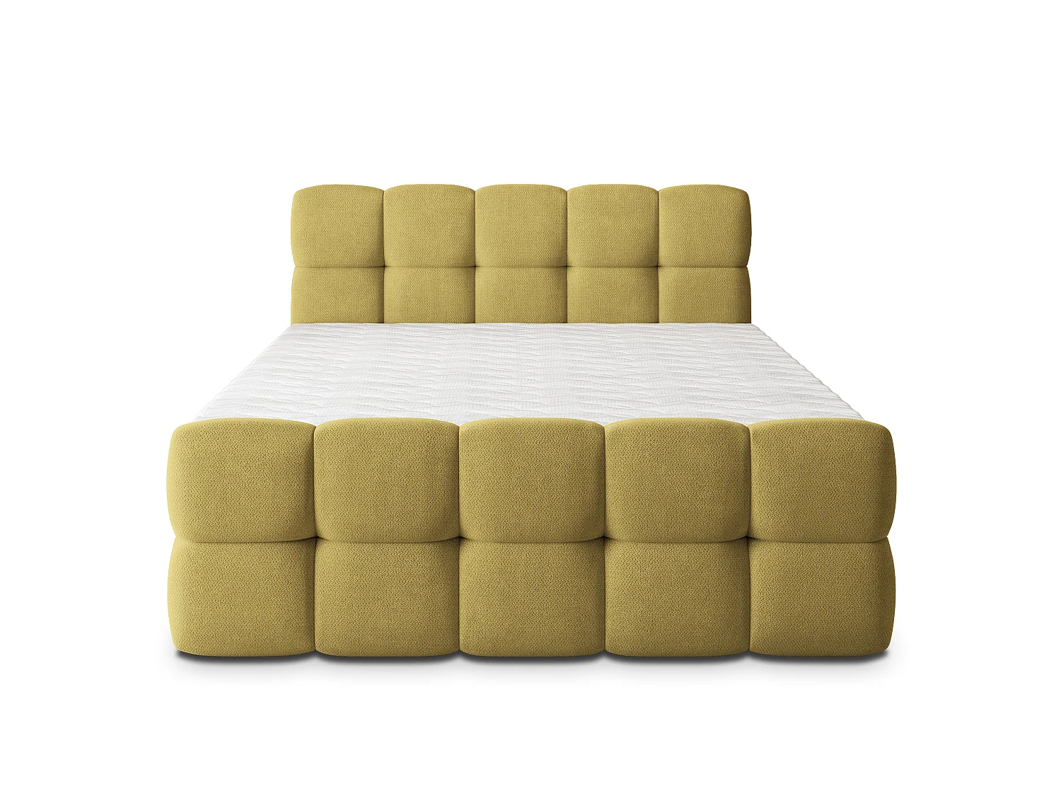 Lit boxspring BRUME 200x200 cm avec tête de lit, sommier et matelas, Jaune