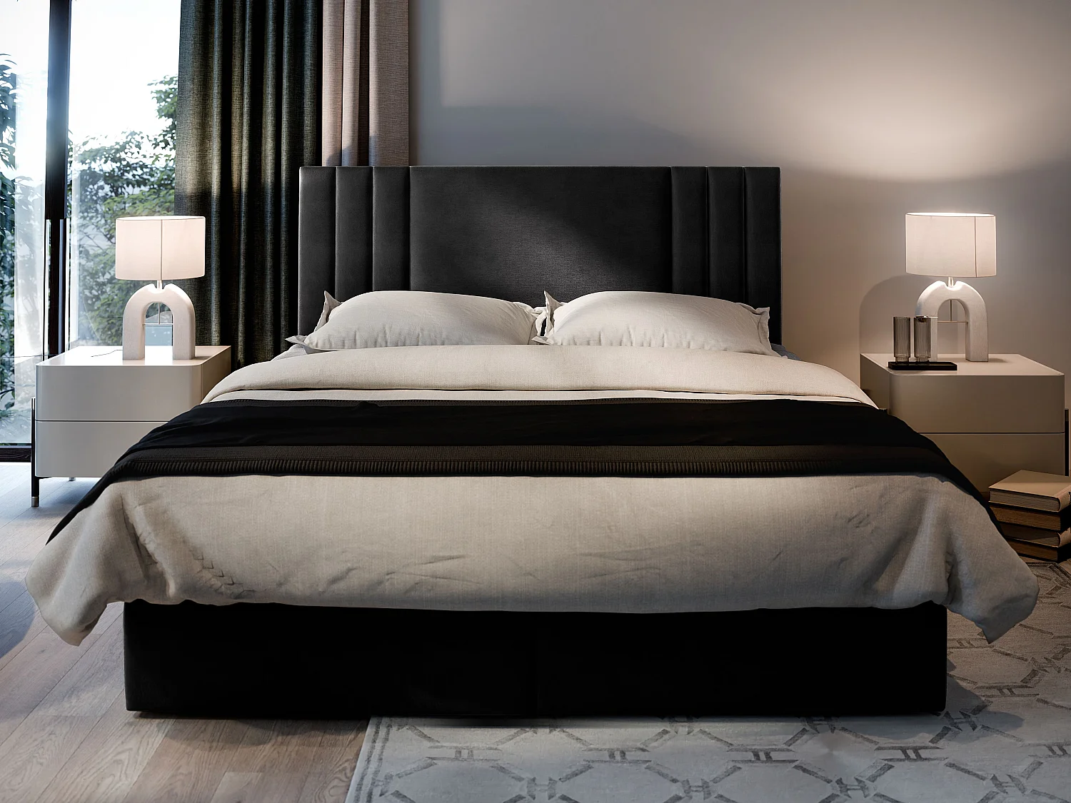Boxspringbed BRES 200x200 cm Set met hoofdbord, bedbodem en matras, Zwart