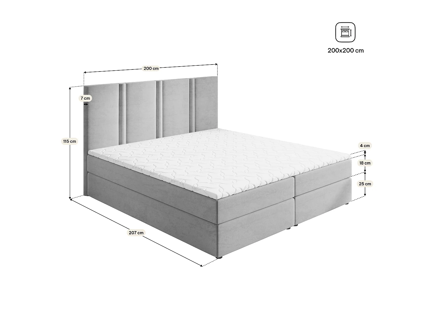 Lit boxspring LARIO 200x200 cm avec tête de lit, sommier et matelas, Rose poudré