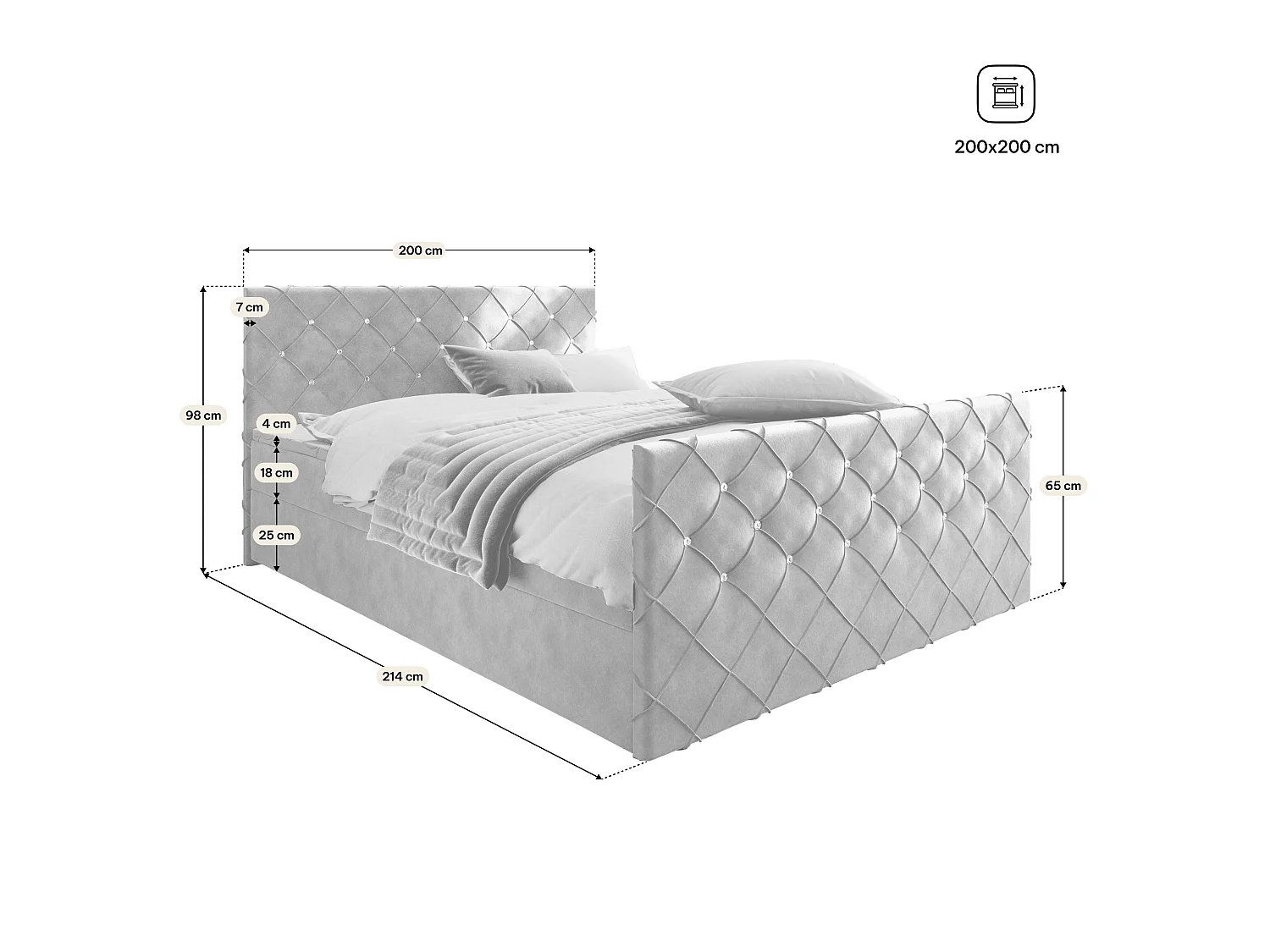 Boxspringbed MANDI 200x200 cm Set met hoofdbord, bedbodem en matras, Zeegroen