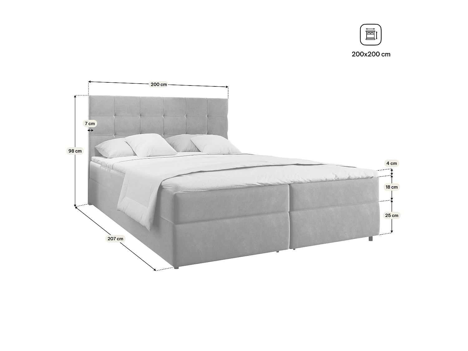 Lit boxspring GLOS 200x200 cm avec tête de lit, sommier et matelas, Beige