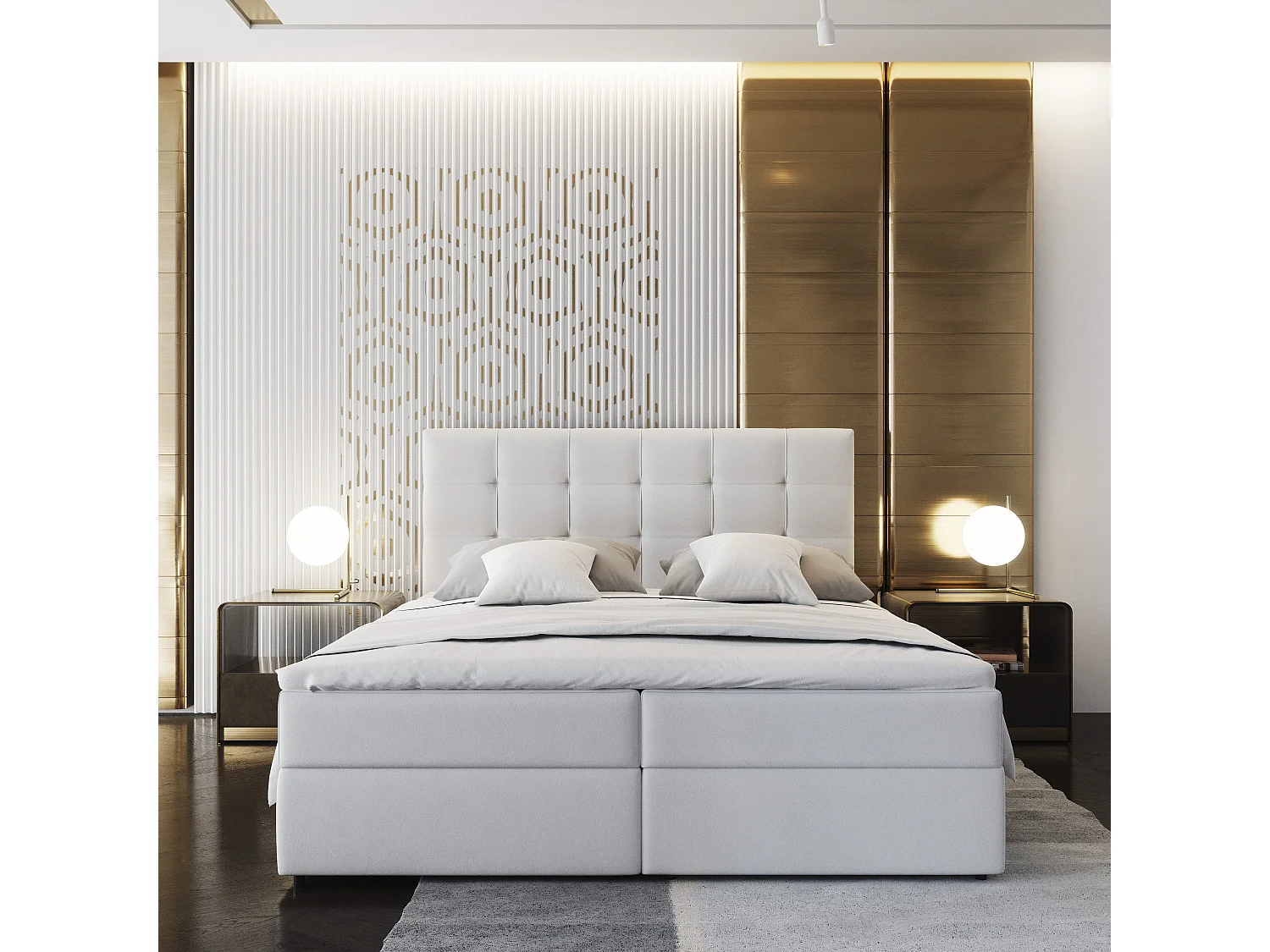 Lit boxspring GLOS 200x200 cm avec tête de lit, sommier et matelas, Beige