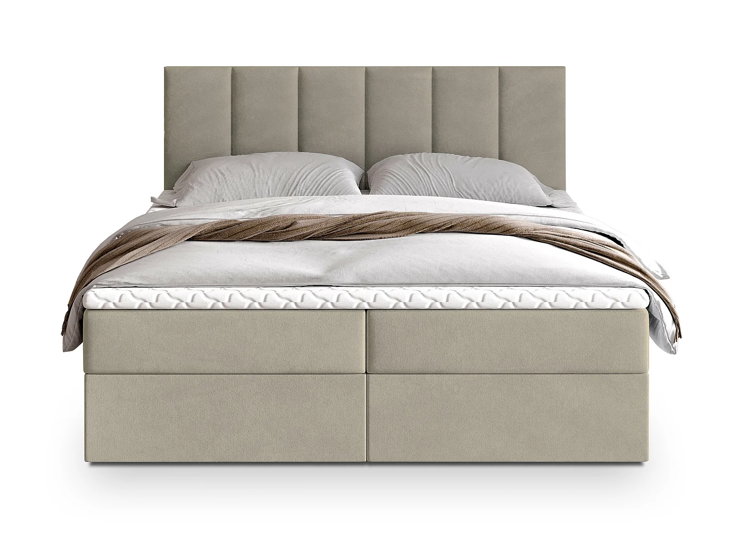 Boxspringbed MERIL 200x200 cm Set met hoofdbord, bedbodem en matras, Beige