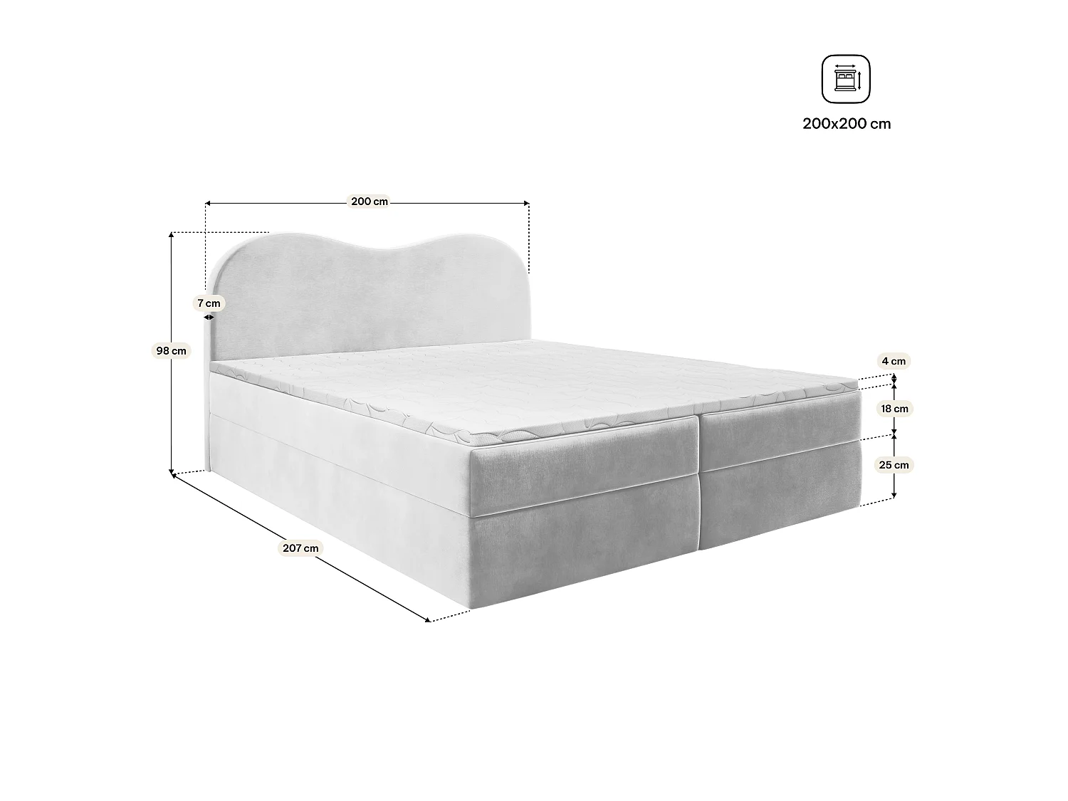 Boxspringbett FLUVIA 200x200 cm Set mit Kopfteil, Bettgestell und Matratze, Beige