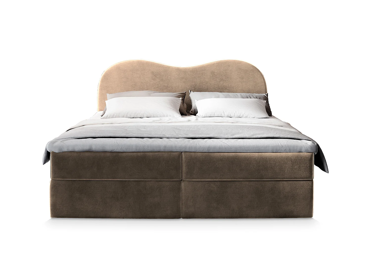 Boxspringbett FLUVIA 200x200 cm Set mit Kopfteil, Bettgestell und Matratze, Beige